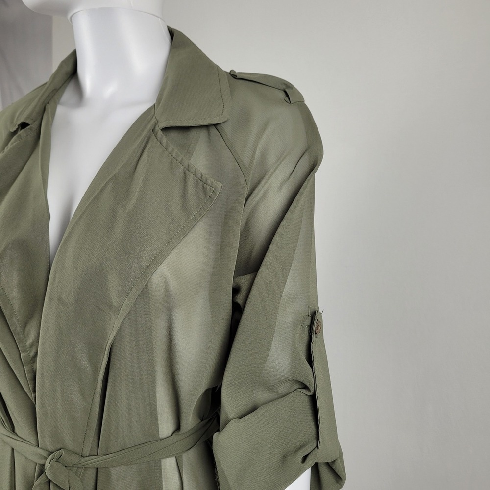 Olive Green Duster Cardigan Sheer Trench Style Womens - Large - Picture 5 of 10